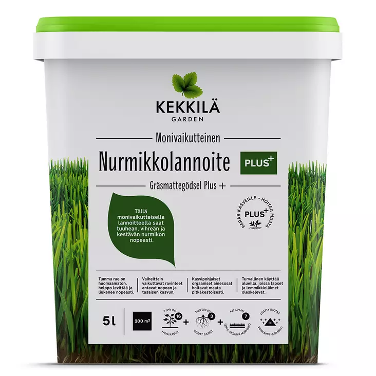 Kekkilä Nurmikkolannoite Plus+ 5 l - Puutarhalannoitteet ja kalkit - 6433000623711 - 1