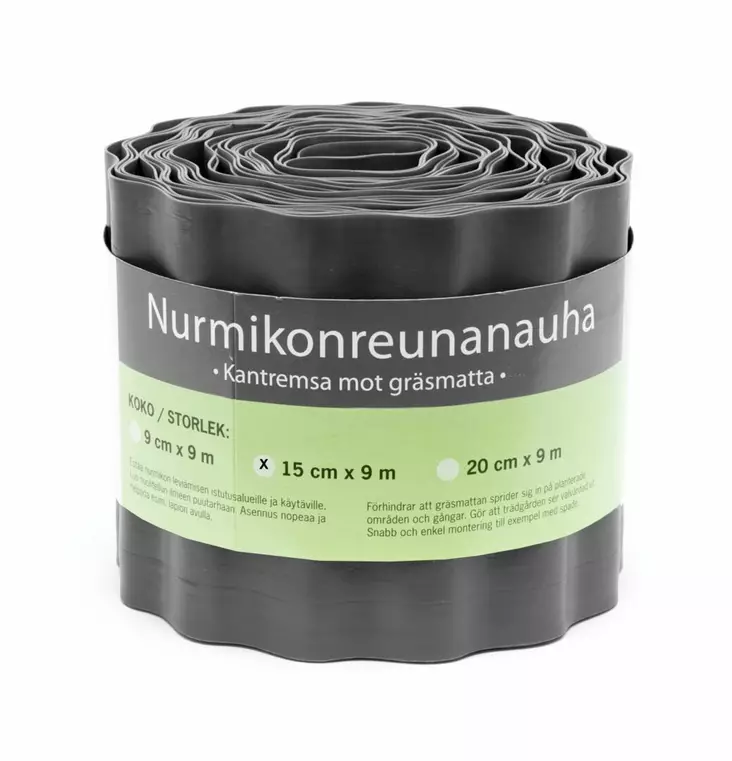 Nurmikonreunanauha 15 cm, 9 jm musta - Muut puutarhatarvikkeet - 6416556106242 - 1
