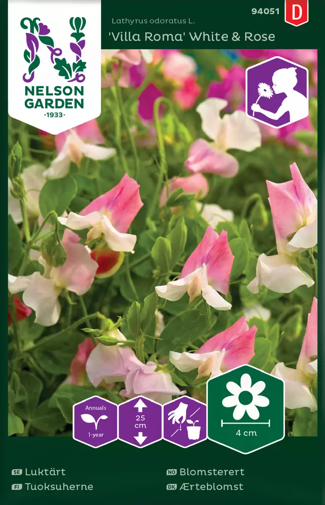 Tuoksuherne, Villa Roma White & Rose - Kukkien ja koristeheinien siemenet - 7312600940512 - 0