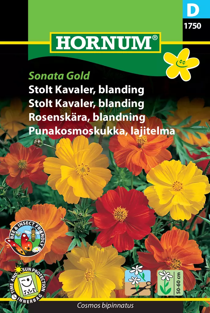 Punakosmoskukka, lajitelma Sonata Gold - Kukkien ja koristeheinien siemenet - 5708787017505 - 0