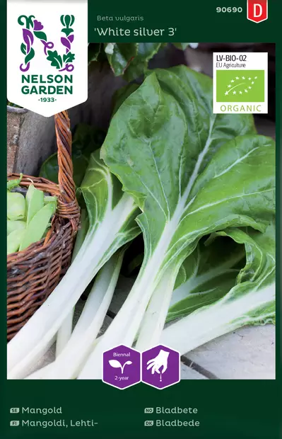 Mangoldi, Lehti-,White silver 3, Organic - Vihannesten ja yrttien siemenet - 7312600906907 - 0