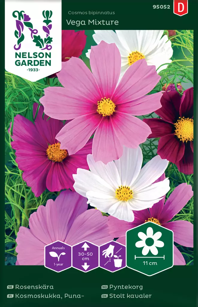 Kosmoskukka, Puna-, Vega Mixture - Kukkien ja koristeheinien siemenet - 7312600950528 - 0