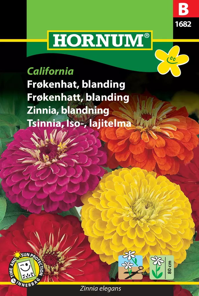 Tsinnia, Iso-, lajitelma California - Kukkien ja koristeheinien siemenet - 5708787016829 - 0
